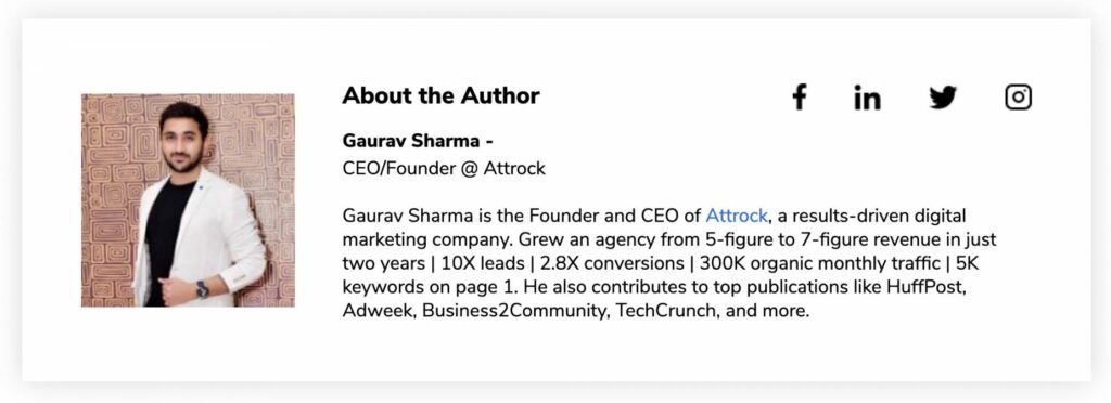 An image showing the author bio of Gaurav Sharma, the Founder of Attrock