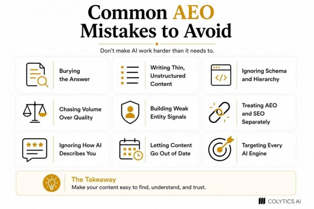 An image showing nine common AEO mistakes